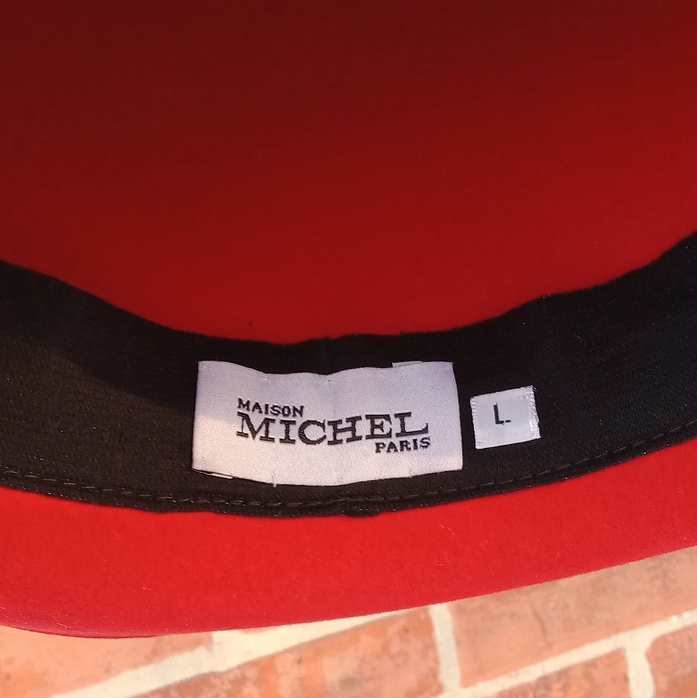 RARE NEW Maison Michel Red/Black Fedora hat size Large Unisex - Picture 13 of 15